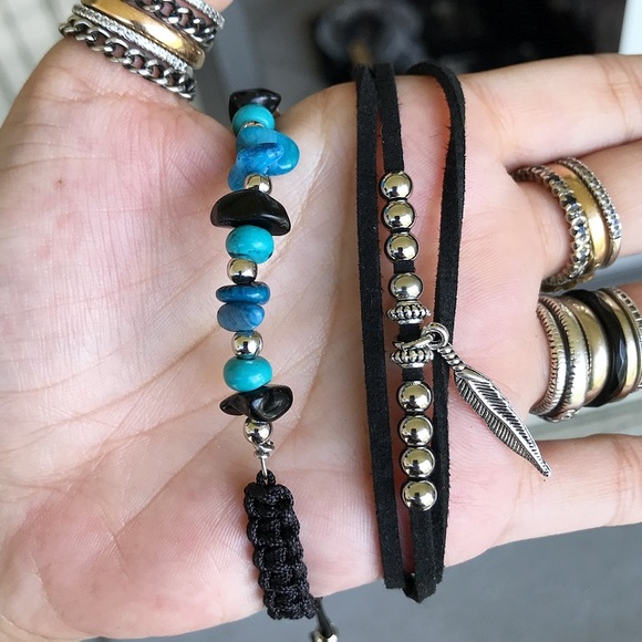 Genuine gemstones Boho adjustable bracelets set - Picture 7 of 8